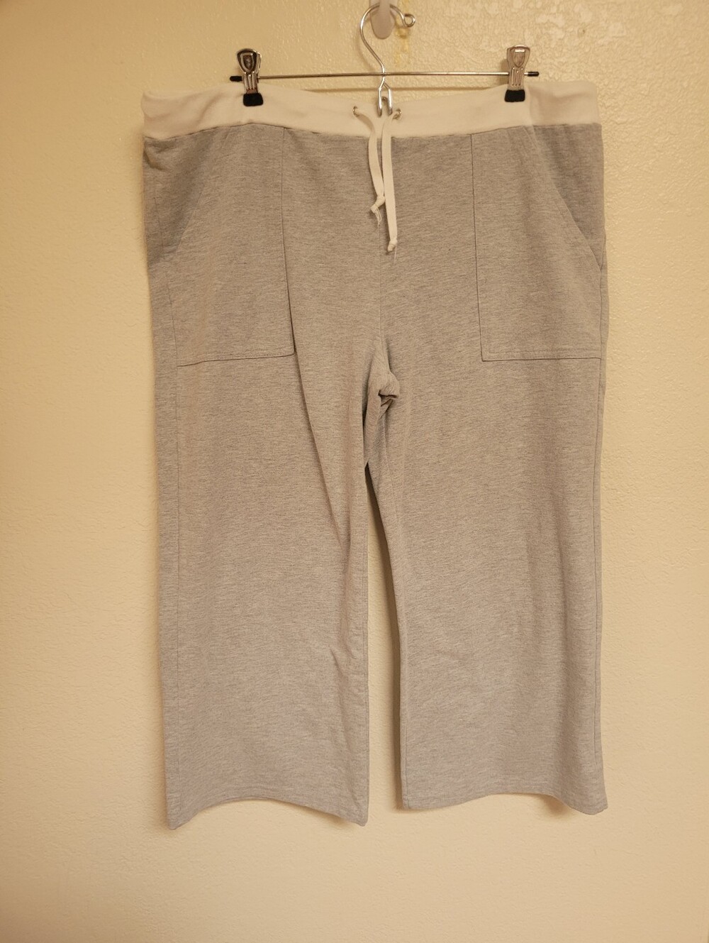 Champion Gray Wide Leg Crop Knit Pants with Cream Waistband
